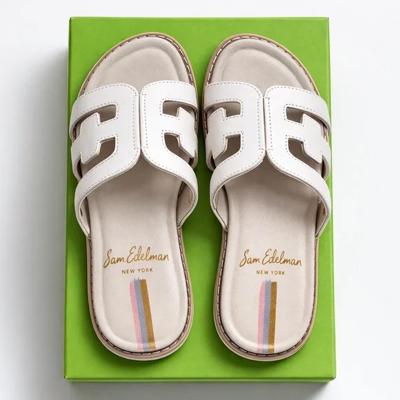 Edelman Valeri Mini Ivory Leather Slide Sandals Girls 12M NIB - Picture 4 of 4